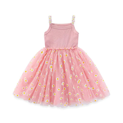 MILANCEL Korean Style Girls' Summer Dress 0-4Y Cute Baby Children's Little Daisy Suspender Mesh Dress Kid's Clothing