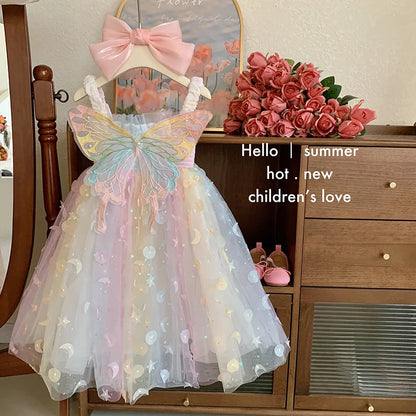 Girls' Summer New Children'S Dream Elf Butterfly Rainbow Baby Tank Tops Princess Dress