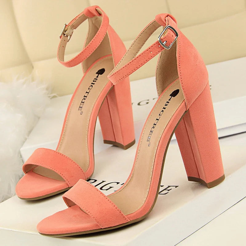 BIGTREE Shoes Heeled Sandals Women 9.5 Cm High Heels Pu Leather Women Shoes Block Heels Summer Sandals Lady Party Shoes Size 43