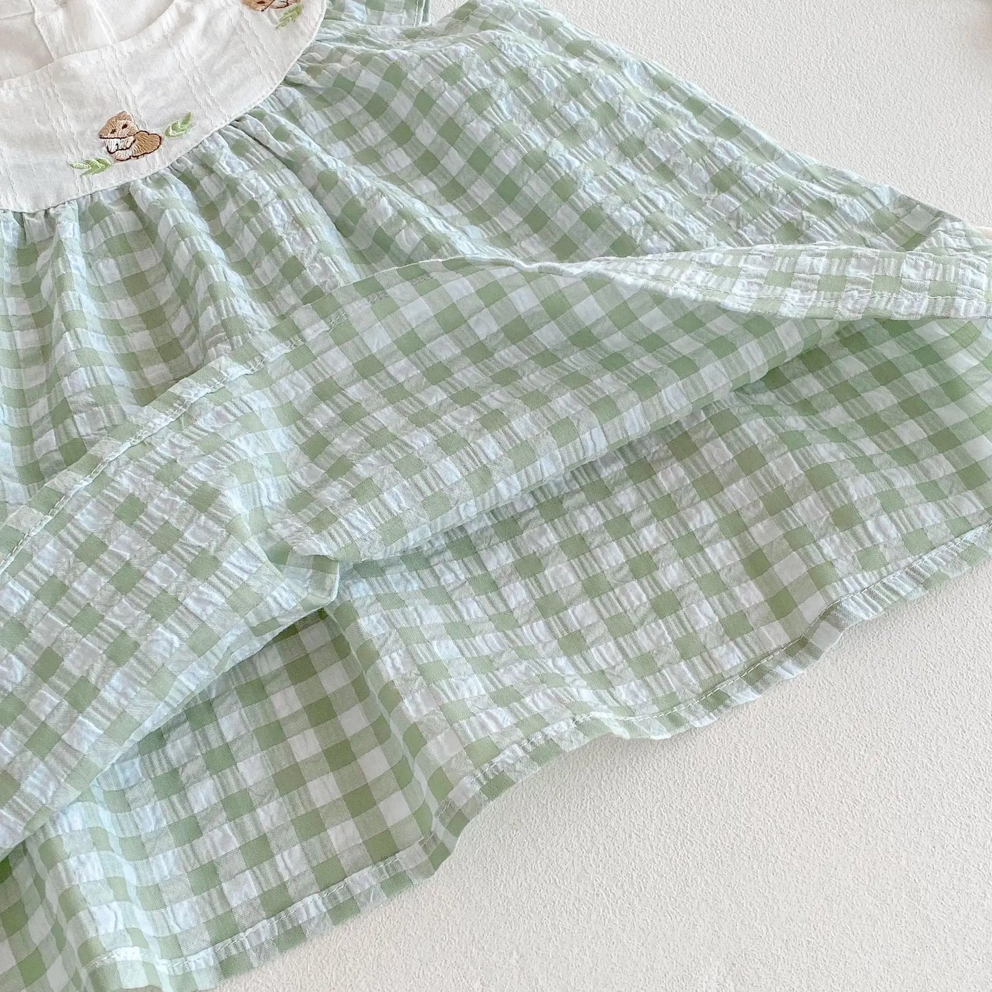 Baby Kid's Summer Plaid Dress 0-5Y Cute Embroidered Bunny Flying Sleeve Children's Dresses Sisters Clothing Baby Girls Bodysuit