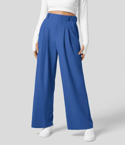 Women's trousers plaid slimming wide-leg pants with pockets high-waisted women's casual slimming wide-leg pants