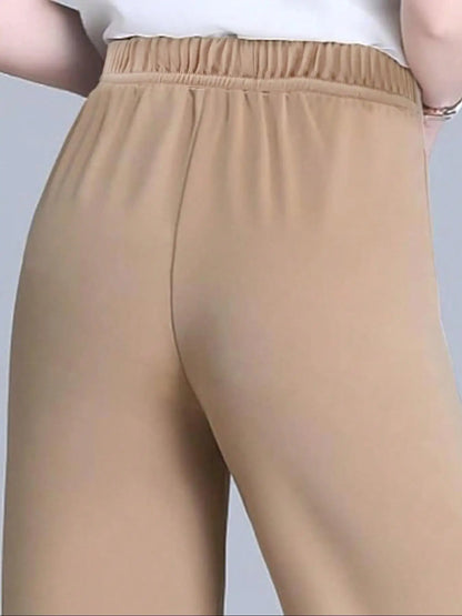 Women's Elegant Solid Color Toothpick Striped Design Straight Leg Loose Casual Commuter Pants Palazzo Trousers