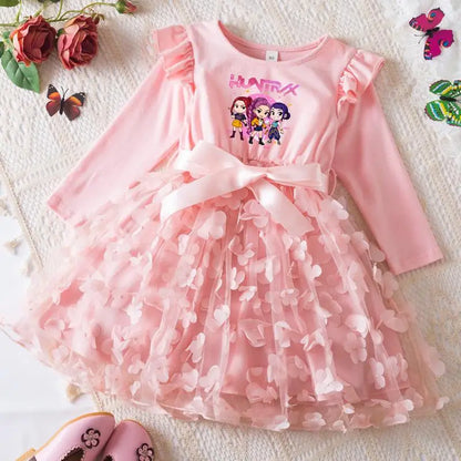 K-Pop Hunters Zoey Mira Rumi Girl Dress 3D Butterfly Casual Dresses Kids Princess Dress Long Sleeve Baby Girls Clothes 2-6Y