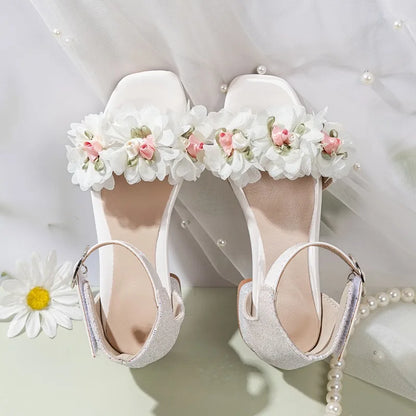 2026 Summer Kids Elegant Sandals New Sequins Girls Catwalk Shoes for Wedding Party Fashion Flower Children's Princess High Heels