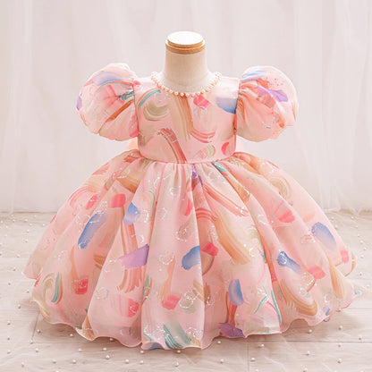 HETISO Girls Dress Kids Summer Chiffon Floral Wedding Birthday Party Dresses for First Communion Baby Casual Clothes 1-6 Years