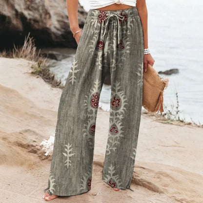 Women's New High Waist Loose Casual Wide Leg Print Pants Summer Beach EU US Style Comfy Flowy Trousers