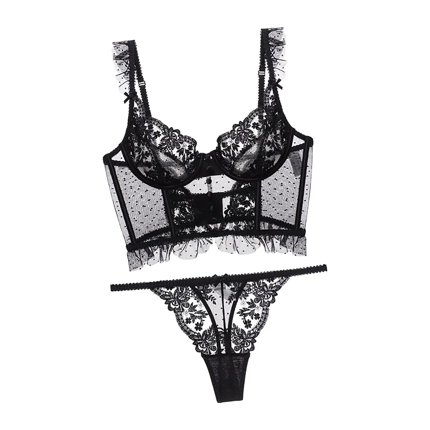 Women Lingerie Set Thin Underwear 2 Piece Bodysuit Underwire Lace Transparent Bra Panty Sets for Bridal Gift Wedding Sleepwear