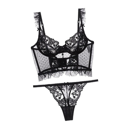 Women Lingerie Set Thin Underwear 2 Piece Bodysuit Underwire Lace Transparent Bra Panty Sets for Bridal Gift Wedding Sleepwear