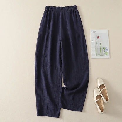 Cotton Linen High Waist Casual Pants Women's Summer New Korean Style Fashionable Elegant Design Sense Loose Straight Leg Pants