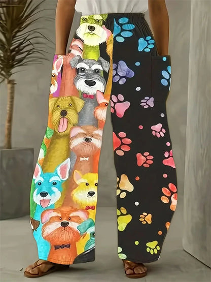 Women's Large Size Cartoon Cat Loose Wide-legged Pants Fall And Winter Casual Elastic Waist Pants Home Large Size Women Clothing