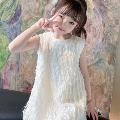 Trendy and Chic Fairy Princess Vest Dress for Baby with Stylish Tassel Bow Girl Girls Dresses 2 To 8 Years Cotton Kids White 6