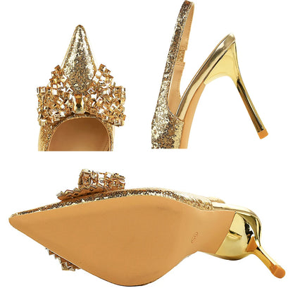 Luxury Women Pumps Sequin High Heels Rhinestone Bowknot Women Heels Shoes Stiletto 9 cm Sexy Party Shoes Shining Ladies Shoes