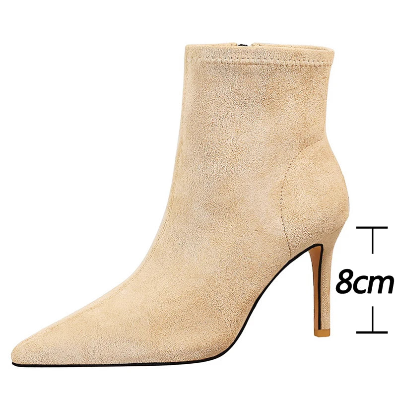BIGTREE Shoes Women Ankle Boots Sexy High-Heeled Boots Suede Side Zipper Autumn Winter Shoes Stiletto Heels 8 cm Female Shoes