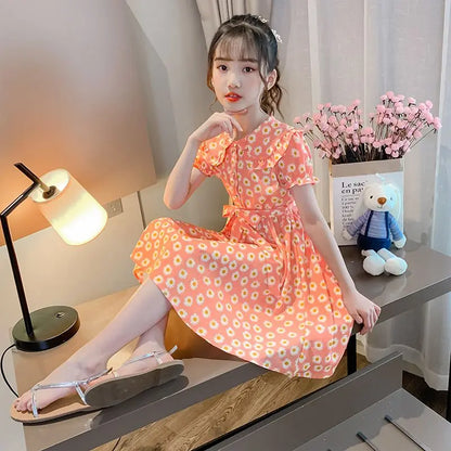Doll-collar Dress Summer Suit for Girl Kids Clothes Children Dresses Girls Little Junior Girls' Clothing Princess Girls' Elegant