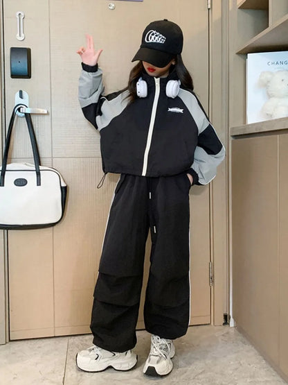 Coat Pants Sweatshirt Set Korean Kids Clothes Girls Children's Clothing Two Piece Style Autumn Winter Suit for Girl 2025 Fashion