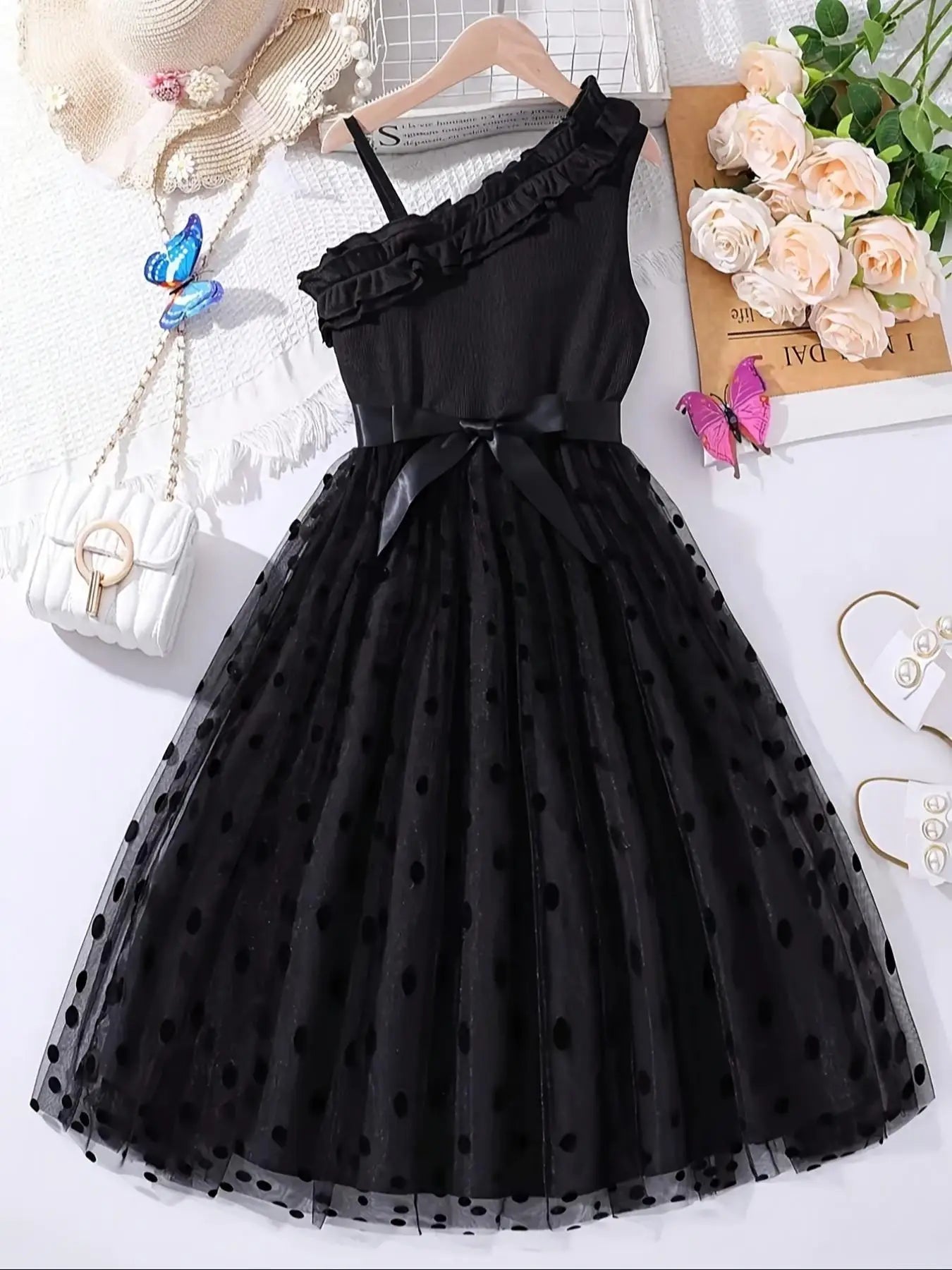 Leisure and Sweet Summer Girl Ruffle Decoration Cami Tutu Dress Princess Mesh Children's Dress
