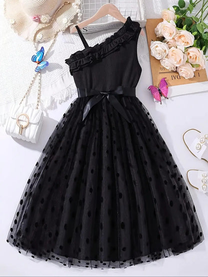 Leisure and Sweet Summer Girl Ruffle Decoration Cami Tutu Dress Princess Mesh Children's Dress