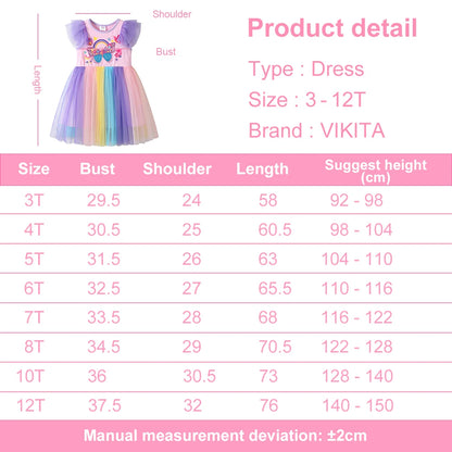 VIKITA Kids Butterfly Flower Print Summer Dress Girls Pink Colorful Party Vacation Daily Princess Dresses Children Clothes