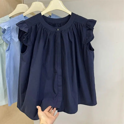 2026 Girls Summer Puff Sleeve Babydoll Blouse 100% Cotton Trendy Shirt for Big Kids Cute Casual Top for School Daily Wear
