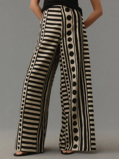 Yeezzi 2026 New Trendy Polka-Dot Striped Printed High Waisted Wide Leg Pants Urban Office Ladies Casual Commute Trousers Bottoms