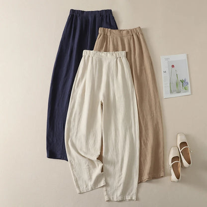 Cotton Linen High Waist Casual Pants Women's Summer New Korean Style Fashionable Elegant Design Sense Loose Straight Leg Pants