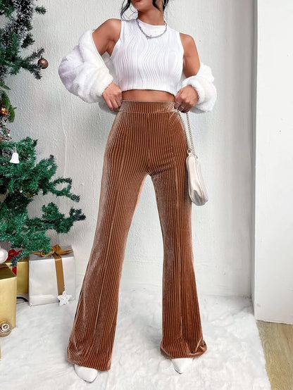 Women Wide leg Pants High Waist Pant Full Length Trousers Straight Pants Solid Streetwear Velvet Pant
