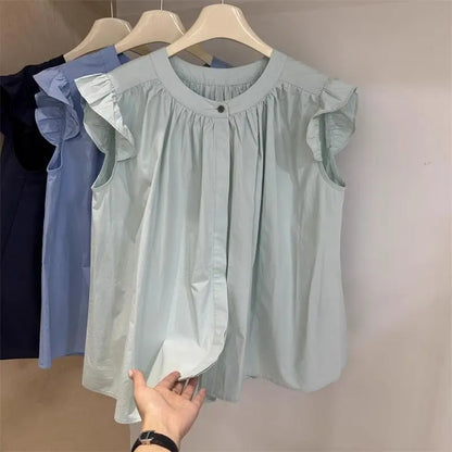 2026 Girls Summer Puff Sleeve Babydoll Blouse 100% Cotton Trendy Shirt for Big Kids Cute Casual Top for School Daily Wear
