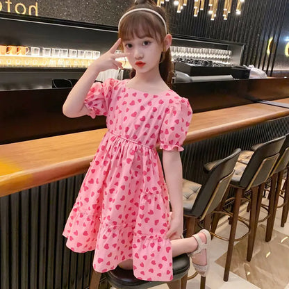 Love Heart Dress Children's Summer Dress Lightweight Dresses Girl From 8 12 Years Old Elegant Beach Girls Fashion Clothes Frock