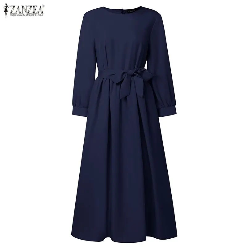 2026 ZANZEA Fashion Muslim Abaya Dress Dubai Robe Women Long Lantern Sleeve Pleated Sundress Elegant Solid A Line Party Dresses