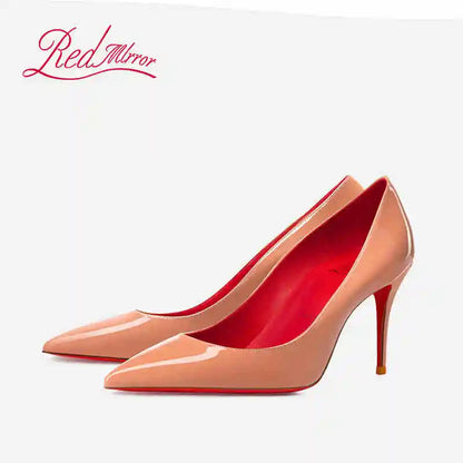 Women Heels Naked Color Women's Elegant High Heel Luxury Black Shoes Woman 2026 Red Shiny Bottoms Pointed Toe Party Ladies Women