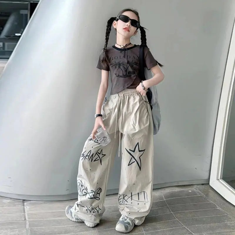 Girls' Summer Utility Pants 2026 Trendy Casual Long Pants Kids' Fashion Work Pants