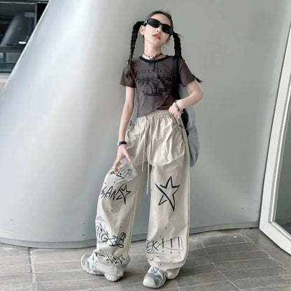 Girls' Summer Utility Pants 2026 Trendy Casual Long Pants Kids' Fashion Work Pants