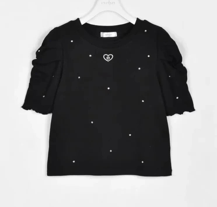 Japanese Style Sweet Lady Crew Neck Tees Bubble Short Sleeve T-shirts Versatile Slim Fit Women's Tops Spring and Summer