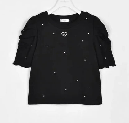 Japanese Style Sweet Lady Crew Neck Tees Bubble Short Sleeve T-shirts Versatile Slim Fit Women's Tops Spring and Summer