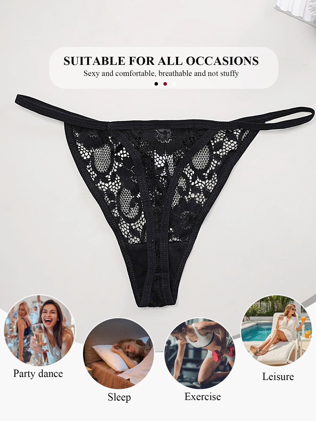 3PCS Sexy Lace Thongs Low Waist T-Back Underwear Women Elegant Lace Floral G-string Underpants Bikini Panties Tanga Mujer XS-XL