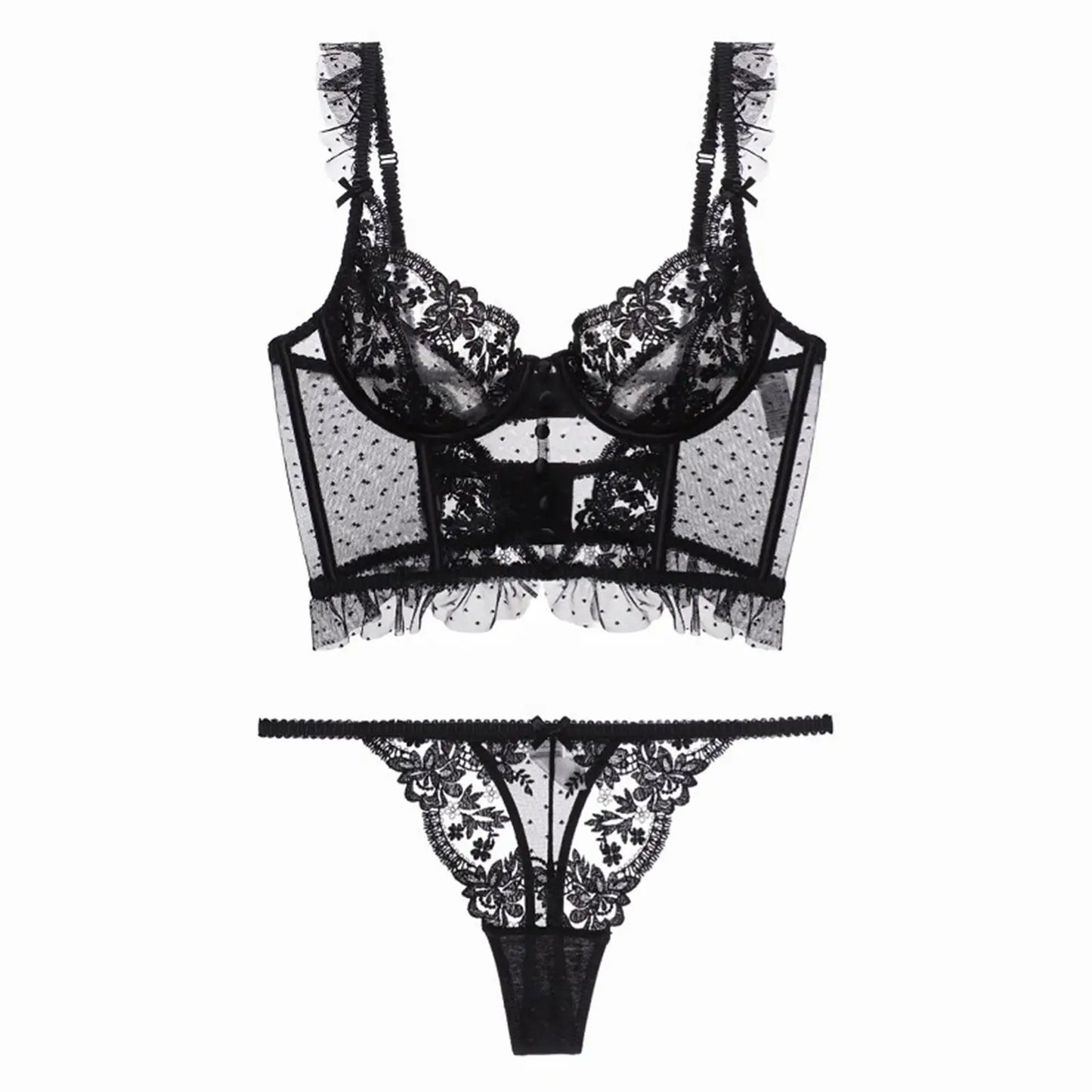 Women Lingerie Set Thin Underwear 2 Piece Bodysuit Underwire Lace Transparent Bra Panty Sets for Bridal Gift Wedding Sleepwear