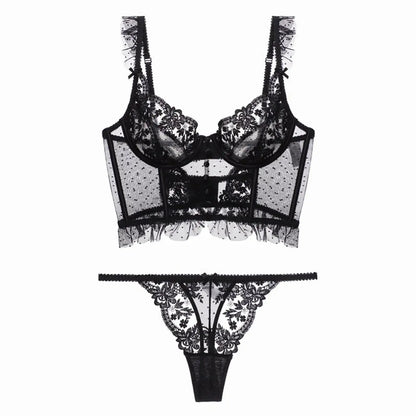 Women Lingerie Set Thin Underwear 2 Piece Bodysuit Underwire Lace Transparent Bra Panty Sets for Bridal Gift Wedding Sleepwear