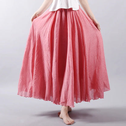 2026 Women Cotton Blending Long Skirts High Waist Good Quality Women Summer Boho Maxi Skirts Brand Faldas Femme Streetwear