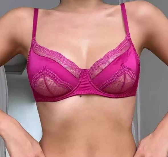Fashion Women Lace Satin Unpadded Bra Set Soft Underwire Ultra Thin Slimming Anti-sagging Comfort Breathable Daily Underwear Set