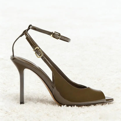 Sexy Peep Toe Ankle Strap Heeled Sandals Women Patent Leather Luxury Designer Heels for Ladies Elegant High Heels Dress Shoes