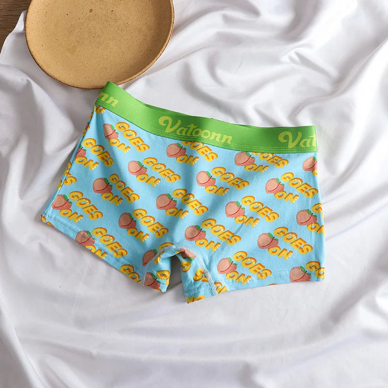 60S Cotton Women Panties Cartoon Print Shorts Sports Boxer Breathable Cozy Sexy Underwear Mid-Waist Boyshort Female Girls Pants