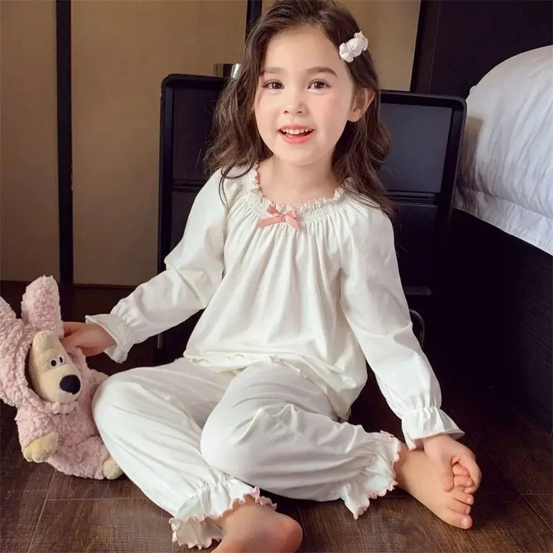 2025 New Girl's Autumn Pajama Set Stylish Long Sleeve Pants Two Piece Home Wear Casual Trendy Baby Sleepwear for Kids