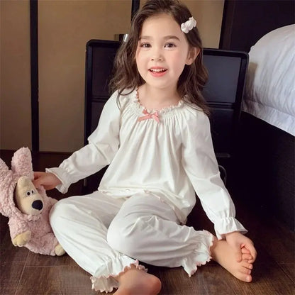 2025 New Girl's Autumn Pajama Set Stylish Long Sleeve Pants Two Piece Home Wear Casual Trendy Baby Sleepwear for Kids