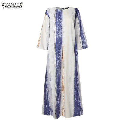 ZANZEA Fashion Casual O Neck Long Sleeve Printed Dress Muslim Dresses Abaya Women Summer Sundress Robe Femme Loose Vestidos