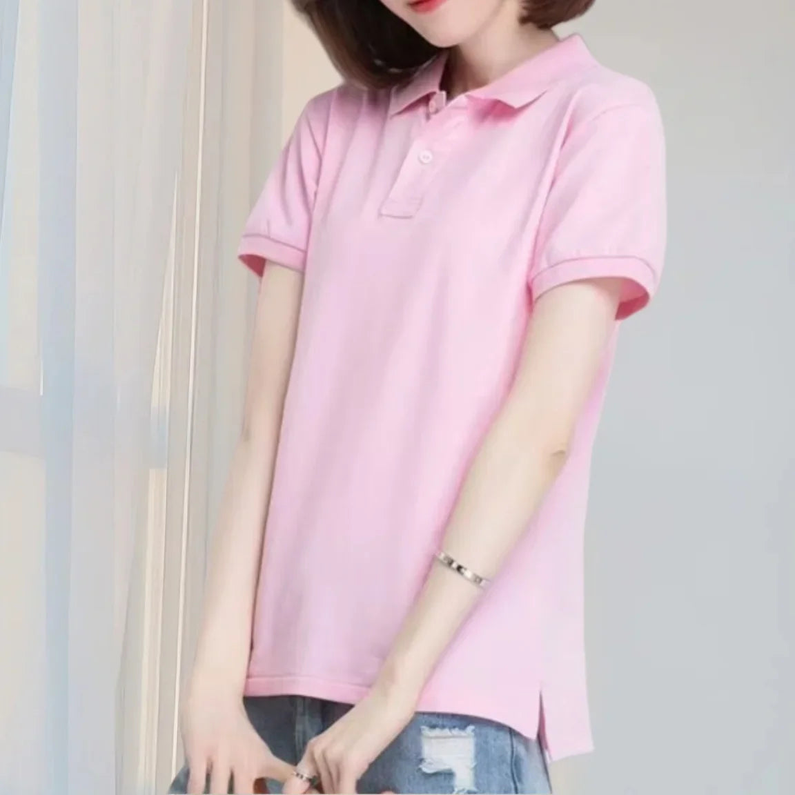 Summer Polo Shirts Korean Style Women Cool Ice Silk Short Sleeve Shirt Breathable Quick Dry Casual Golf Shirts Pullover Tee Tops