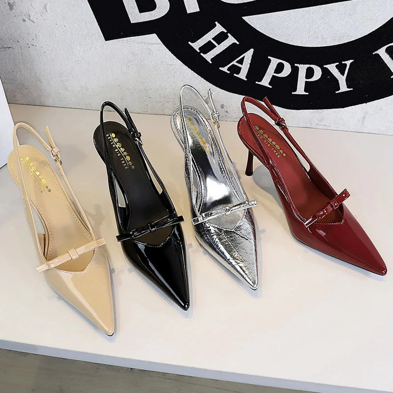 BIGTREE Shoes Women Pumps Bowknot High Heels 8 CM Stilettos Hollow Out High Heeled Sandals Summer Shoes Buckle Sexy Party Shoes