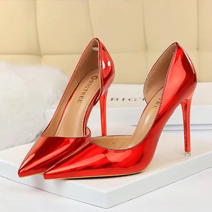 2026 Women 10.5cm High Heels Blue Green Valentine Pumps Luxury Glossy Stripper Stiletto Wedding Bridal Fetish Shoes Plus Size 43