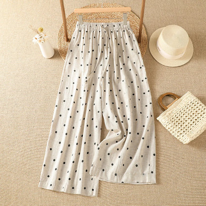 Polka Dot Wide Leg Pants Elastic Waist Tie Dye Slimming Loose Harlan Summer Vintage Style Ladies High Waist Straight Tube