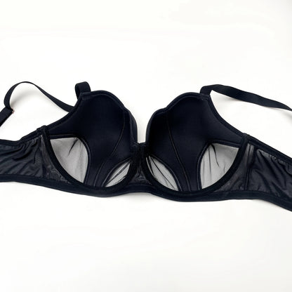 Women Plus Size Minimizer Sheer Mesh Bra And Panty Set Underwire Full Coverage Big Cup D E F G H I Curvy Lingerie 2 Pieces D