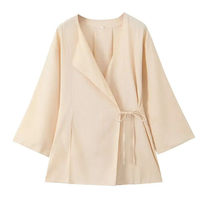 HH 2025 Spring Women Fashion Linen Suits New Solid Cardigan Kimono Top + Versatile Outerwear Female Wide Leg Long Pant